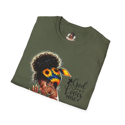 God Loves Me Sunflower Unisex T-Shirt, Inspirational Tee, Adjustable Fit, Everyday Wear, Gift for Her