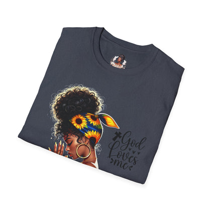 God Loves Me Sunflower Unisex T-Shirt, Inspirational Tee, Adjustable Fit, Everyday Wear, Gift for Her