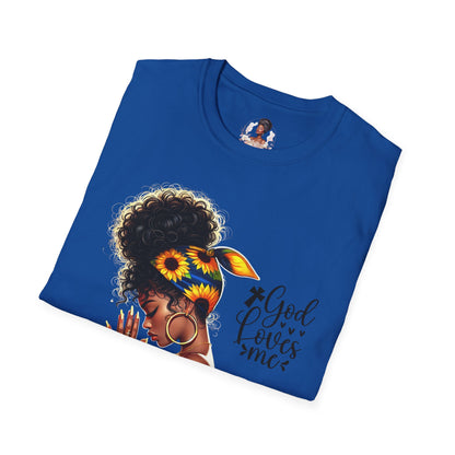God Loves Me Sunflower Unisex T-Shirt, Inspirational Tee, Adjustable Fit, Everyday Wear, Gift for Her