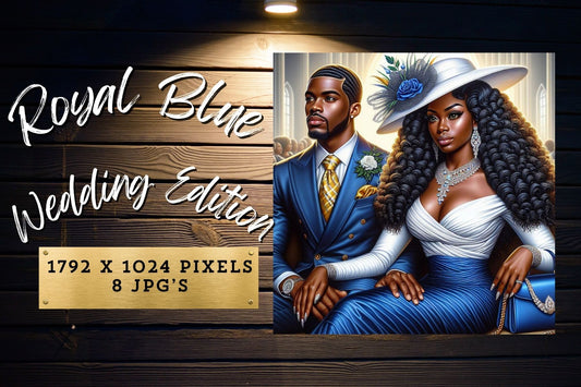 African American Couple in Church - Royal Blue Wedding Digital Illustration
